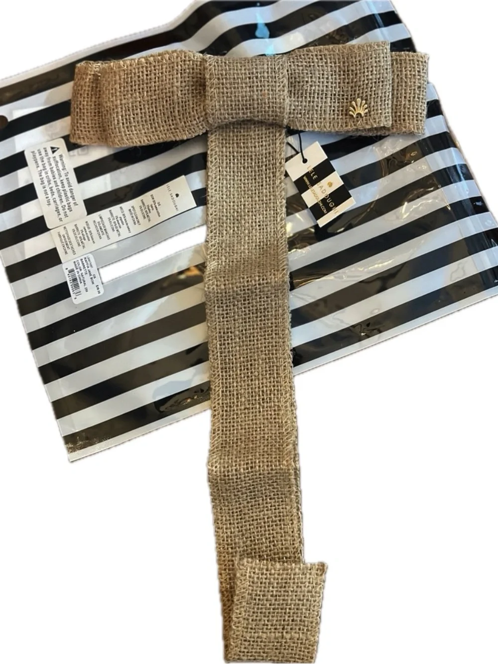 Lele Sadoughi Neutral raffia Ribbon Hair Bow Clip - Women Accessories, NWT